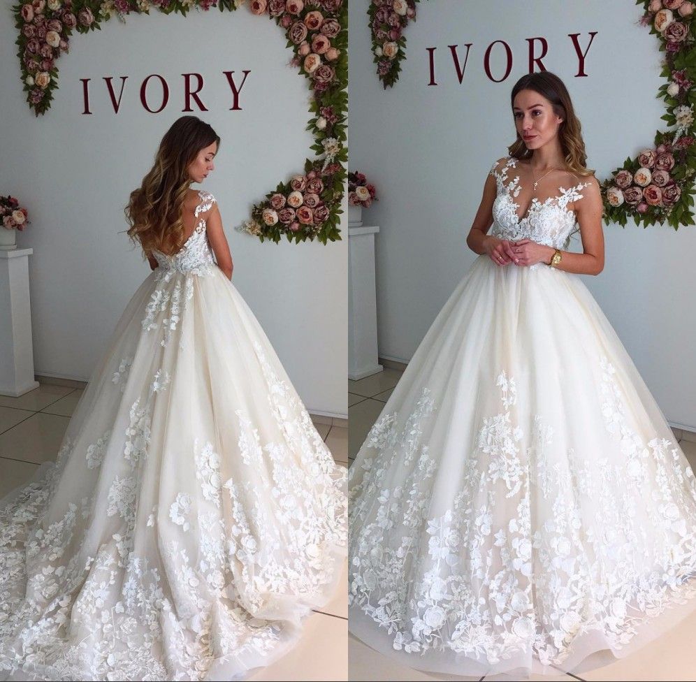 Discount Ball Gown Wedding Dresses 2019 Chapel Train Sleeveless Tank