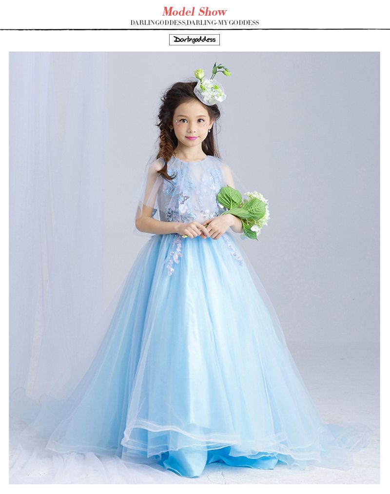 2017 New Arrival Light Blue Flower Girl Dresses for Weddings Girls Pageant Dresses Kids with