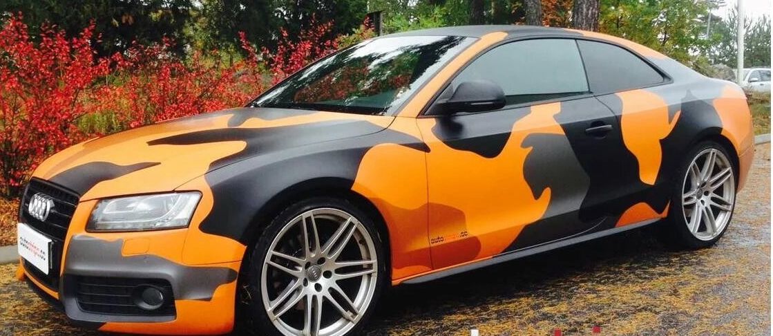 Discount Large Orange Camo VINYL Full Car Wrap Graphic Camouflage Foil
