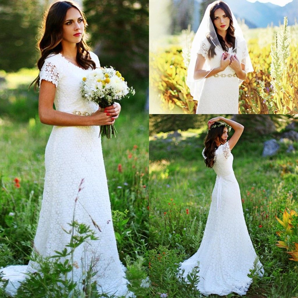 Boho 2019 Country  Summer  Wedding  Dresses  Lace Short 