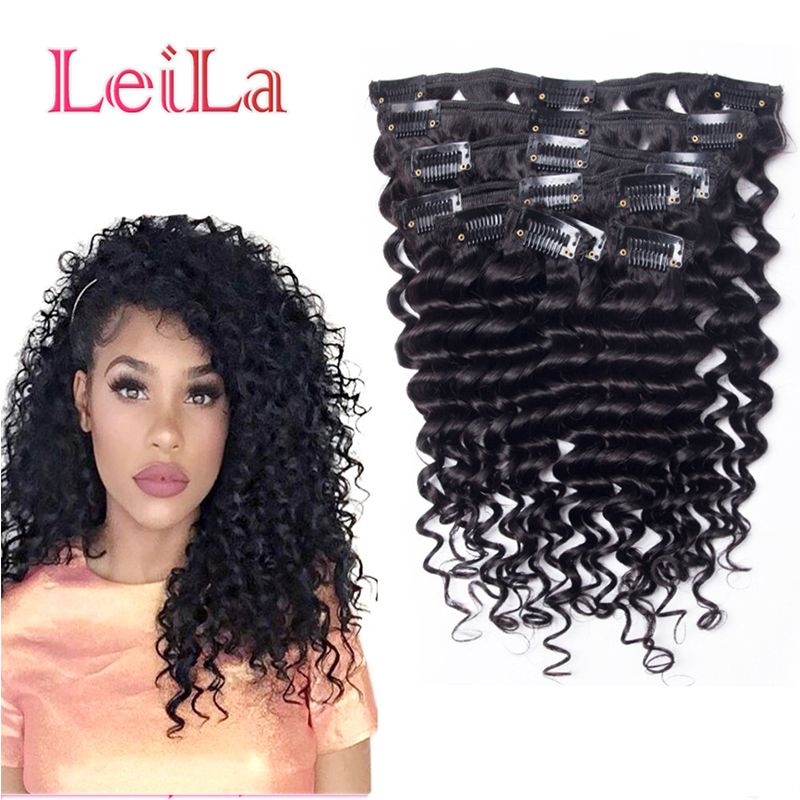 Virgin Hair Clip In Hair Extensions Deep Wave Curly Malaysian 70