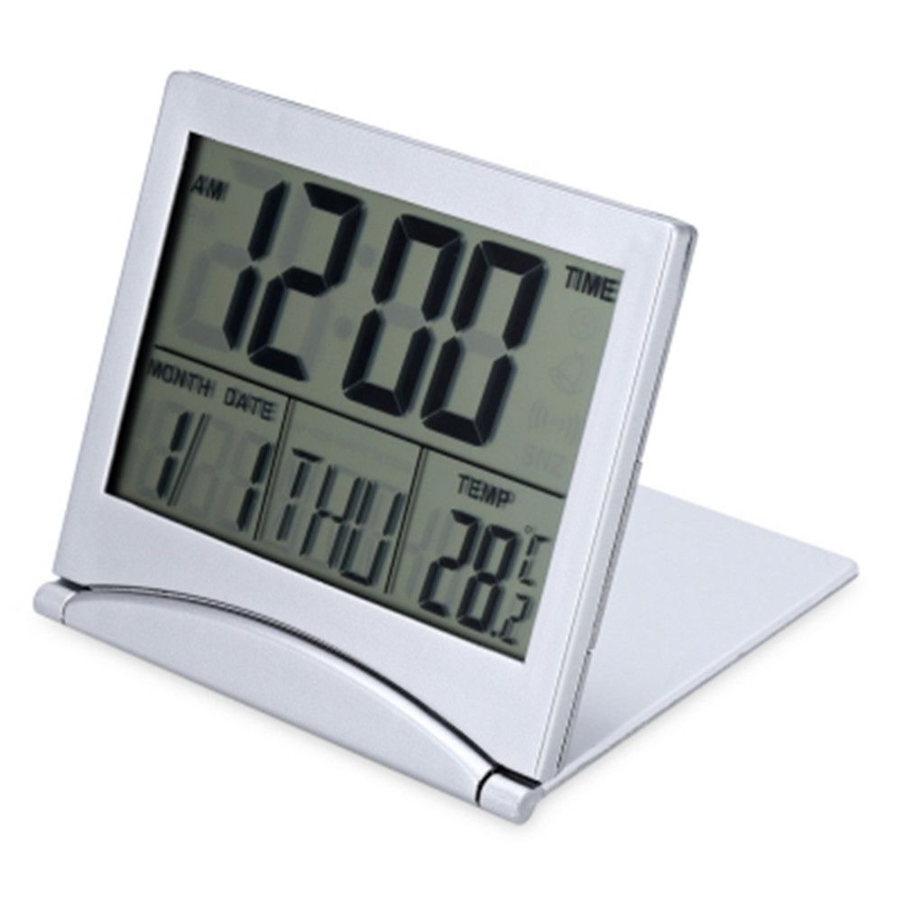 Led Alarm Clock Folding Digital Lcd For Travel Temperature Calendar Snooze Function Cr2505 Batteries Flexible Cover Design