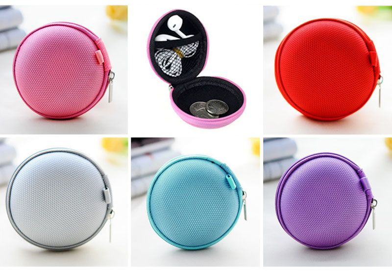 Portable Case For Headphones Case Mini Zippered Round Storage Hard Bag