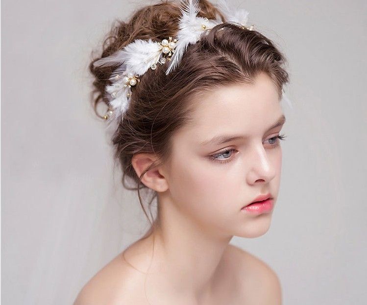 Vintage Bride Headbands Pearl Feathers Handmade Jewelry Wedding