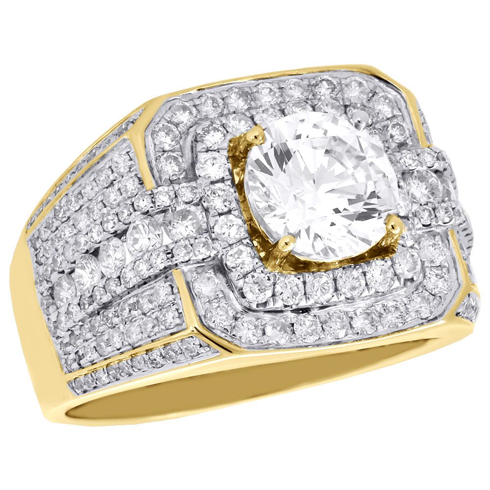 2021 Mens Diamond 14k White Gold Round Cut G Color VS1 Ring 2.00ct10K Yellow Gold Men'S Round
