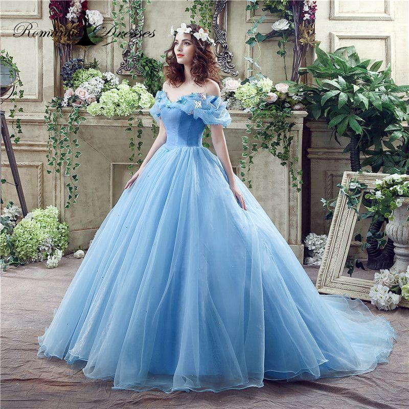Cinderella Blue Wedding Dresses Cosplay Girls Party Gowns