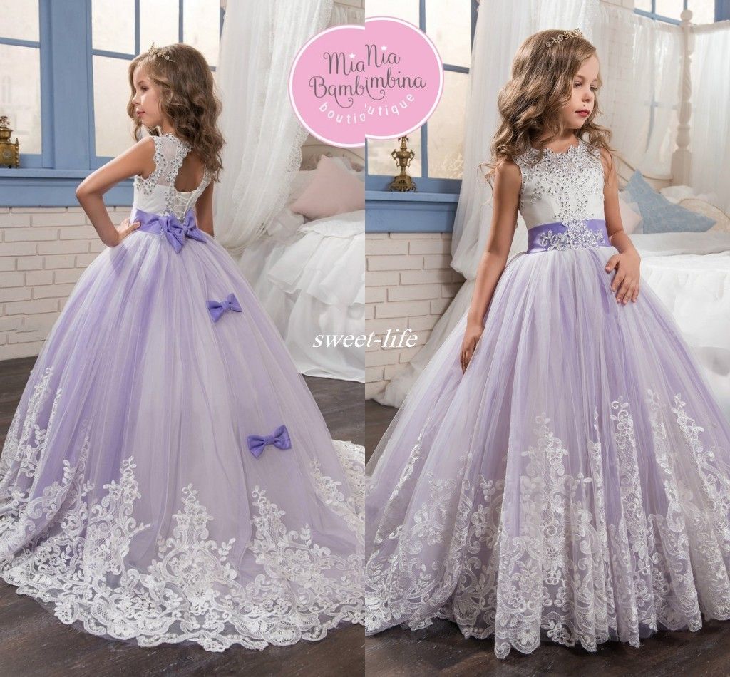 2017 Beautiful Lilac And White Flower Girls Dresses Beaded Lace ...