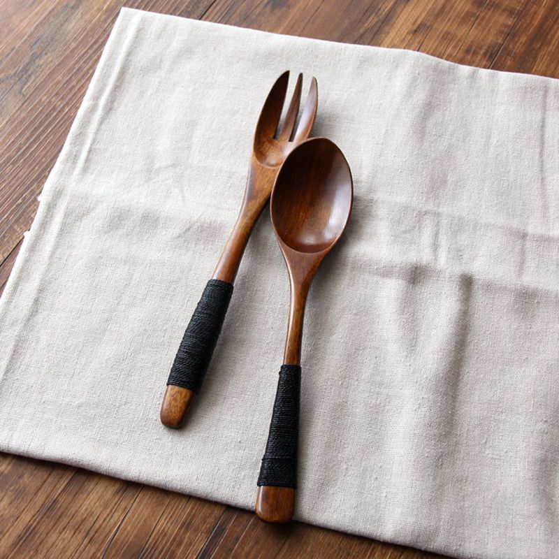 Best Set Of 2 Wood Fork And Spoon Set Japanese Style Long Handle Wooden