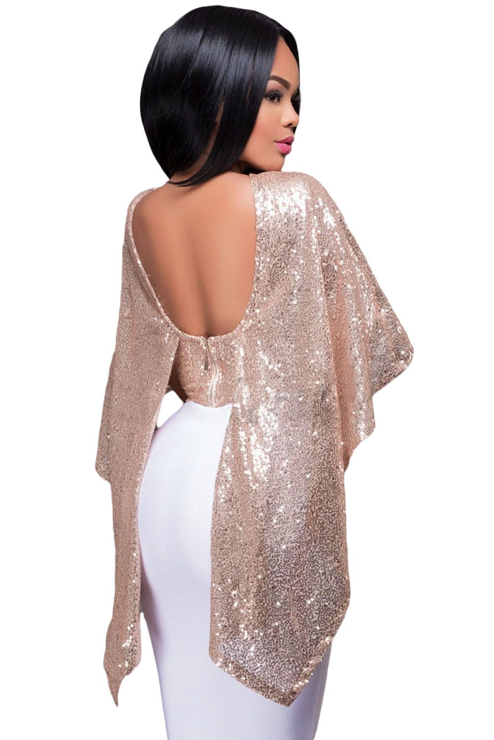 rose gold cape dress