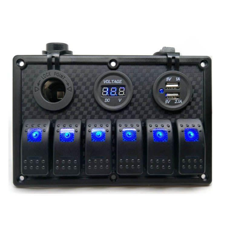2019 12V USB Charger Power Socket 6 Gang Circuit LED ... marine lighted toggle switch wiring diagram 