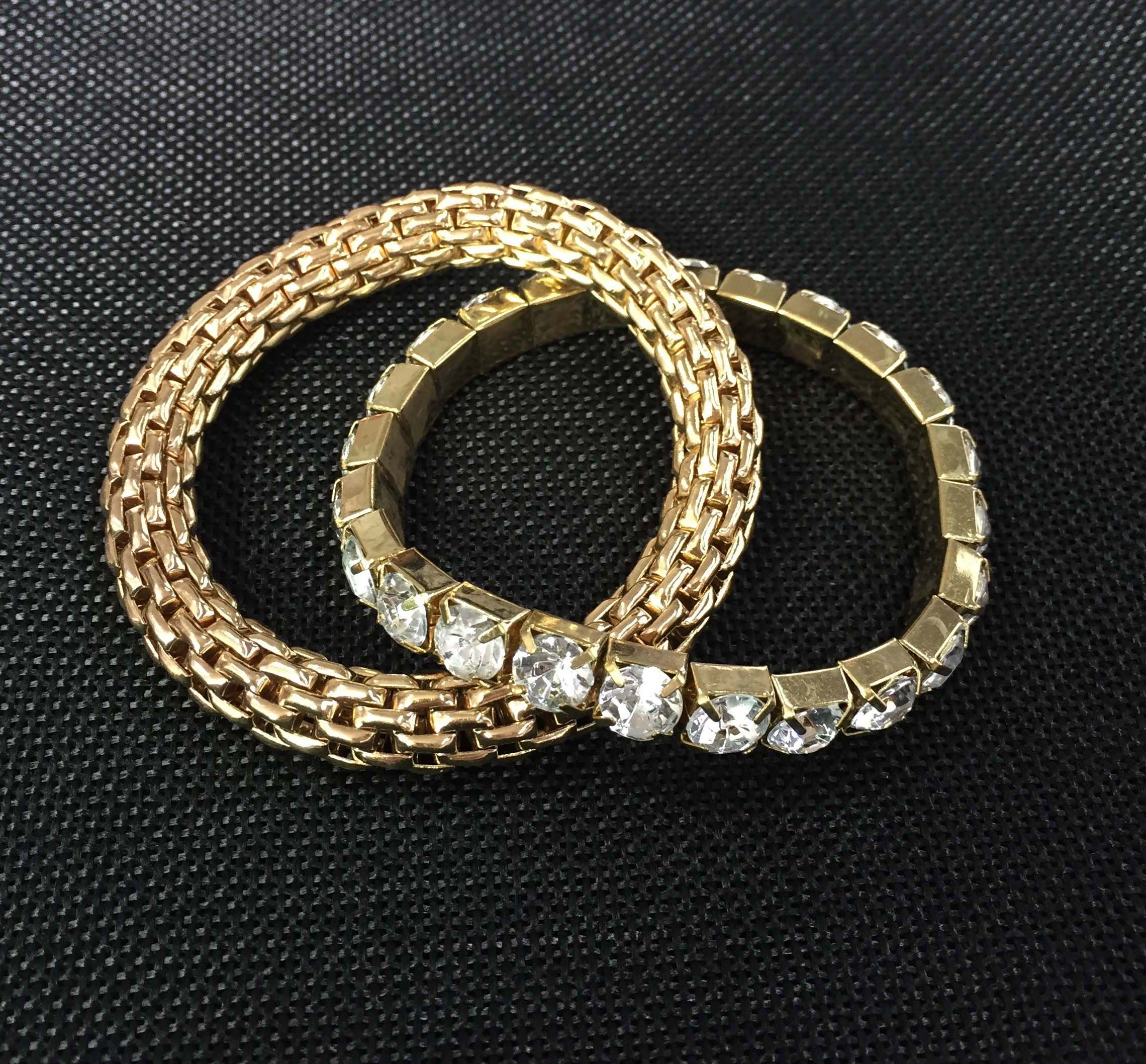 Mesh Chain Stretchable Bracelet Crystal Stone Twisted Mesh Chain Two Rows Bracelet Gold Flexible