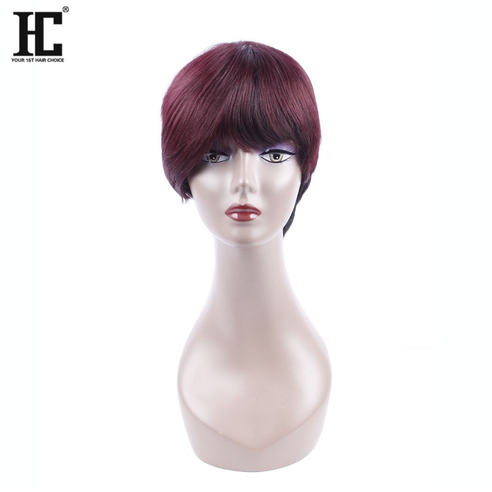 Hc Hair Bob 1b 99j Burgundy Ombre Human Hair Wig Short Bob Wine
