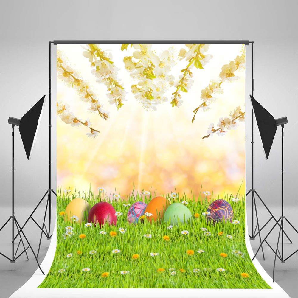 2018 Seamless Easter Photo Studio Background Red Eggs Flowers