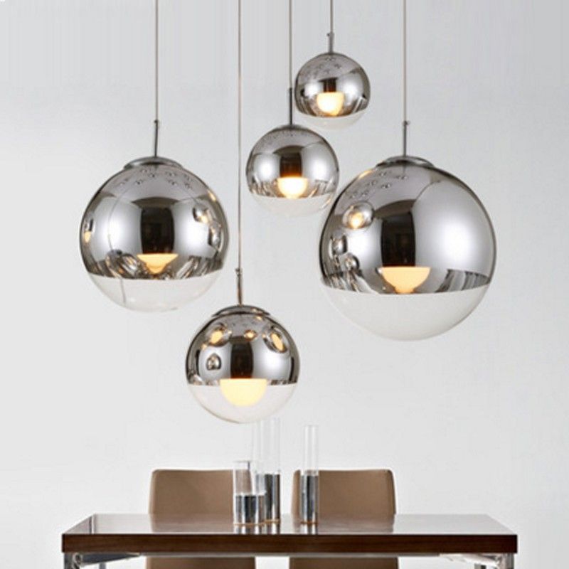 Modern Pendant Lamps Mirror Ball Glass Linear Suspension Lights For Dinning Room Globe Home Bar Cafe Shade Hanging Lighting
