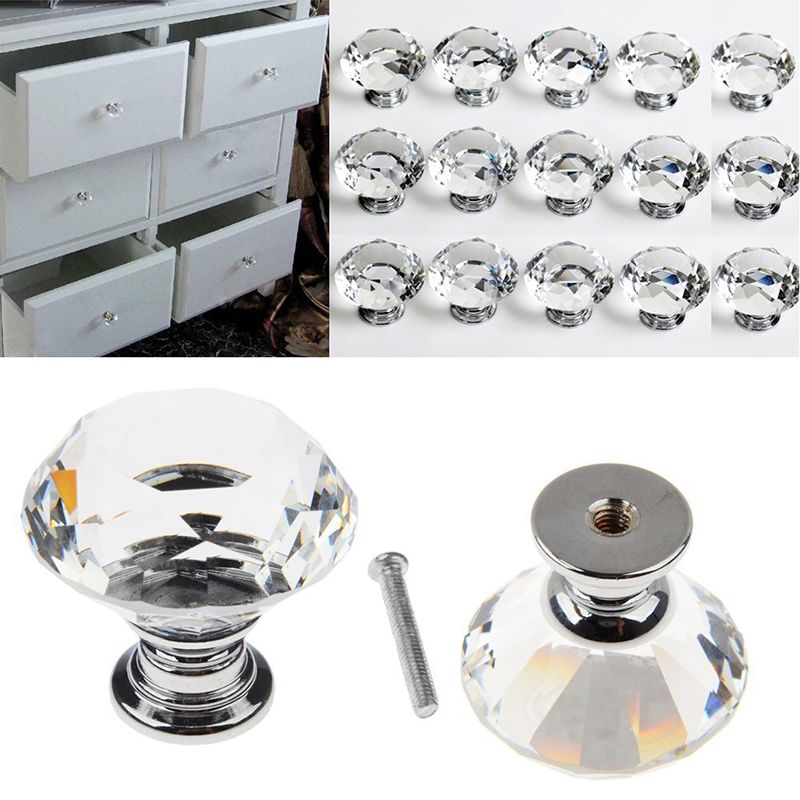 2019 Drawer Pulls Cabinet Knob Diamond Shape Crystal Glass