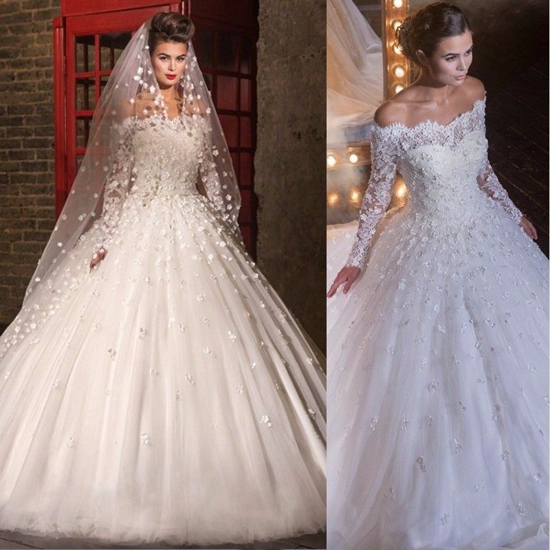 Discount Off Shoulder Wedding  Dresses  Long Sleeves Lace 