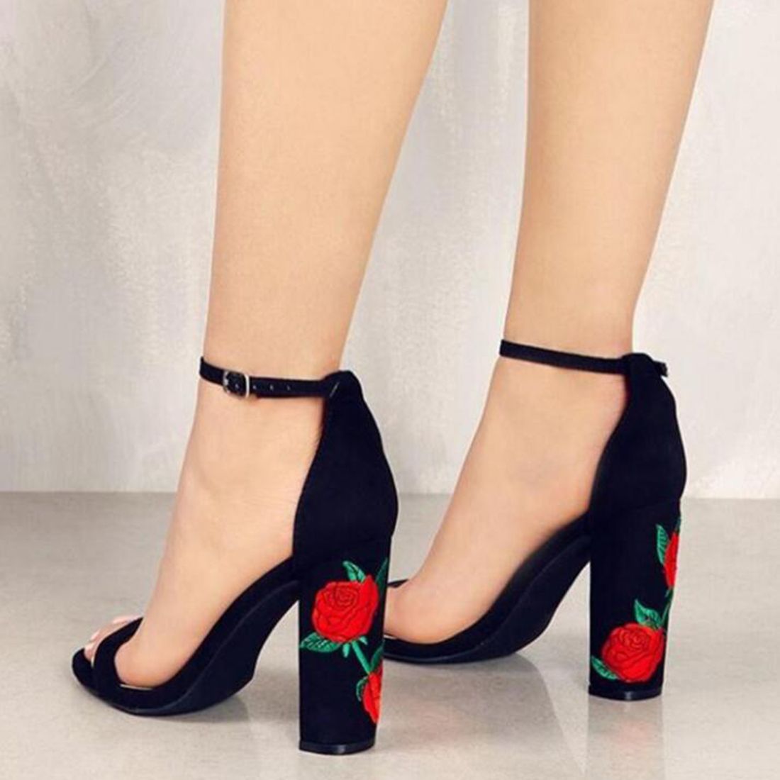 plus size brand women high heel flower rose fashion embroidery shoes plus size heels