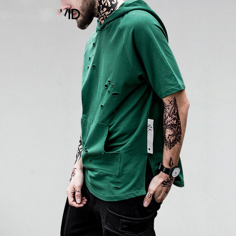Download 2019 Ripped High Low Front Pocket Hoodie T Shirt Mens Hip ...