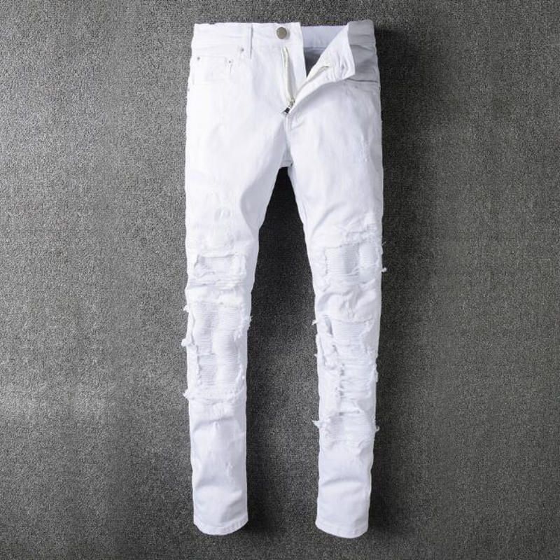 2019 Robin Jeans For Men Brand Clothing White Washed Mens Biker ...