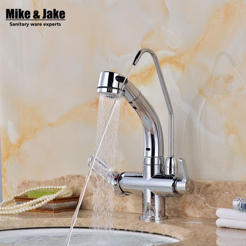 Whole 2018 Pull Out Spray Pure Water Kitchen Faucet 3 Way Double Function Filler Three Tap With Plastic Shower