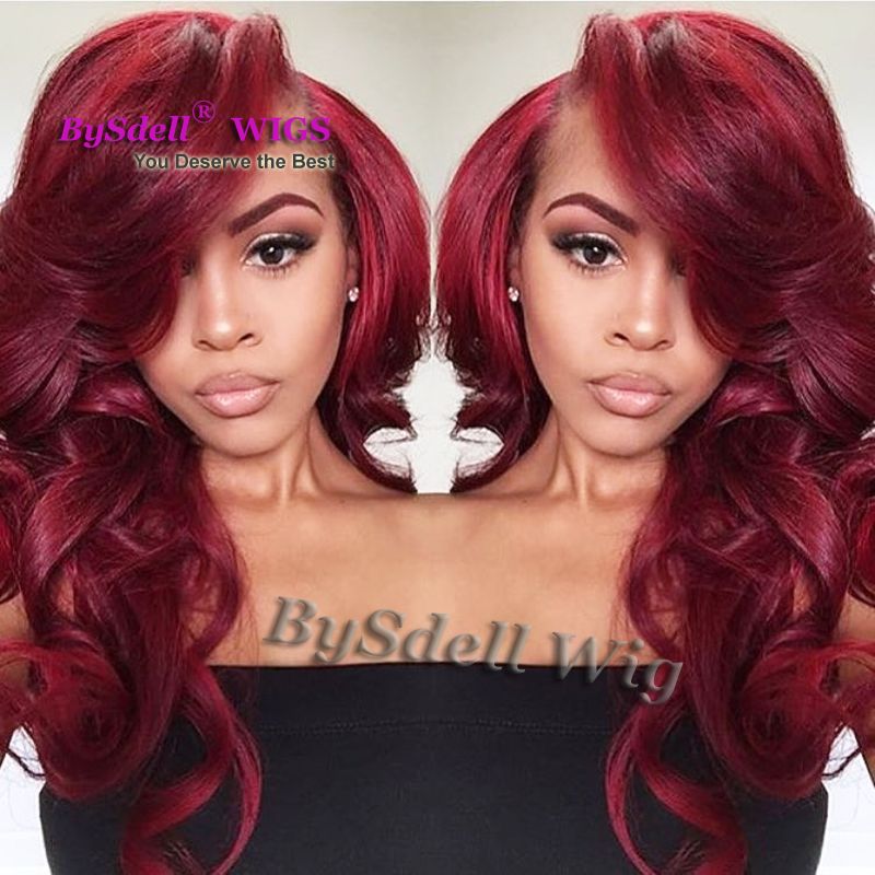 New Arrival Dark Red Burgundy Color Full Lace Wig Long ...