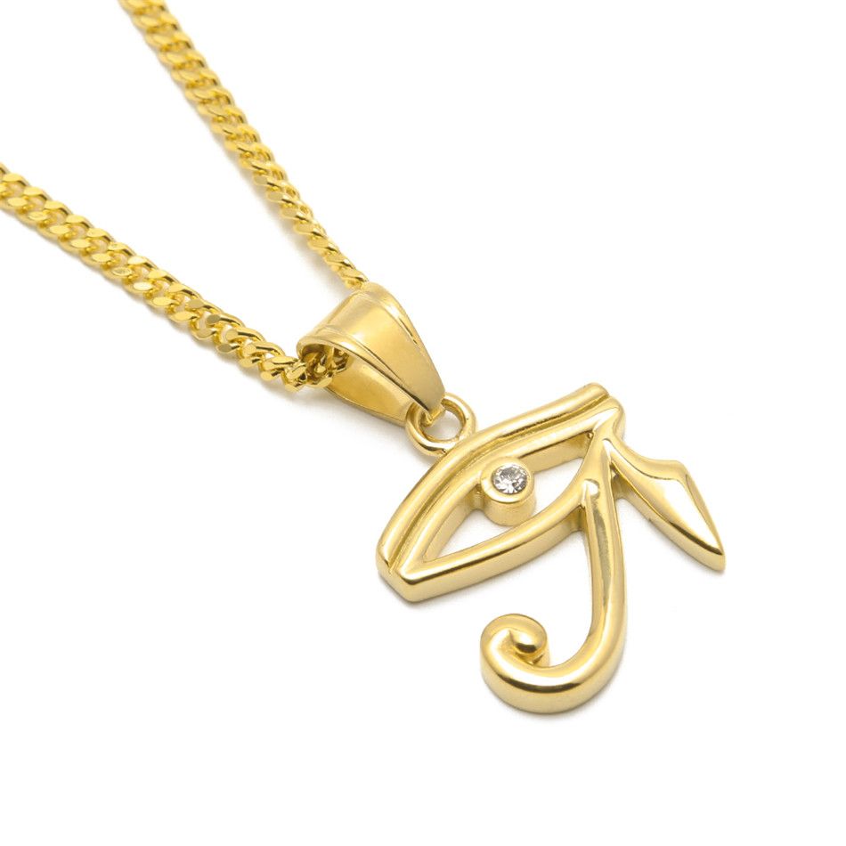 Ojo de oro de Horus colgante hombres mujeres joyería Hip hop estilo de acero inoxidable colgante de cadena de collar de color oro