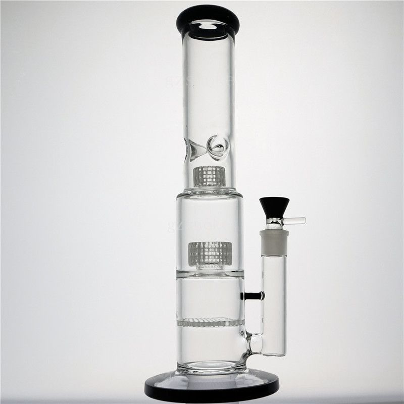 2019 Tall Thick Bong Beaker Bongs 3 Layers Perc Double Gear Percolator