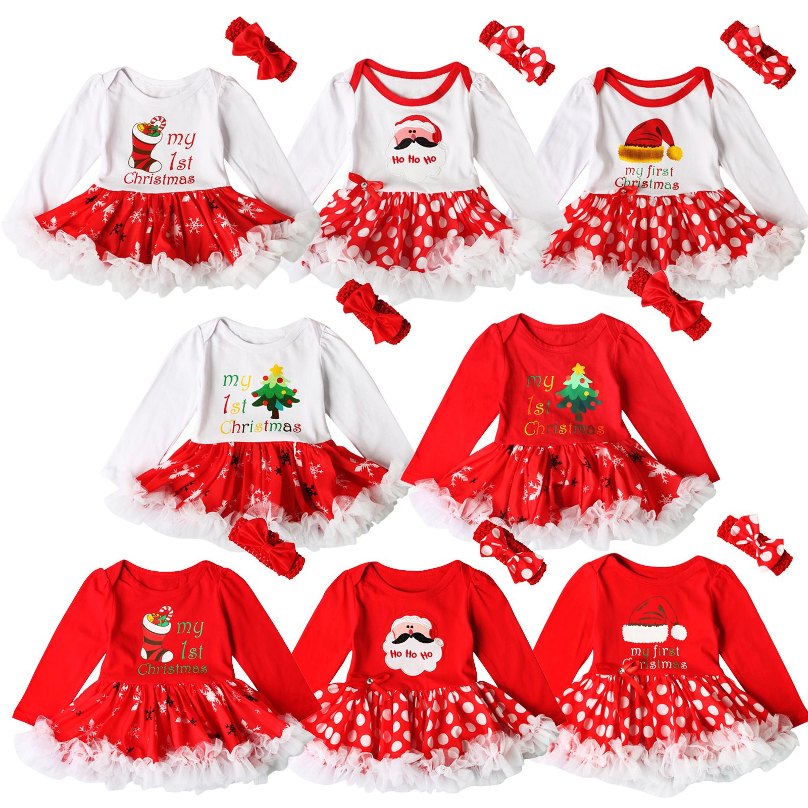 2018 baby girls christmas printing red dress 2ps sets crocheted bow