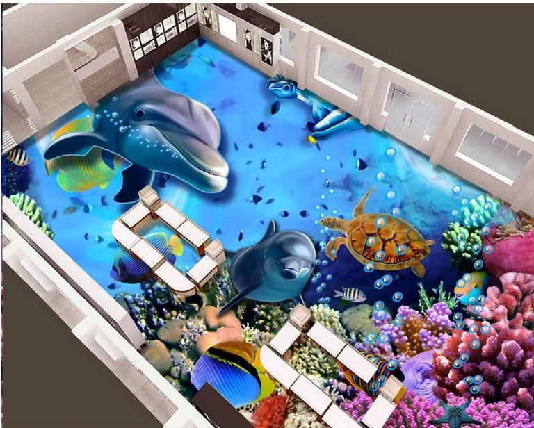 Großhandel 3D Bodenbelag Benutzerdefinierte PVC Selbstklebende Tapete