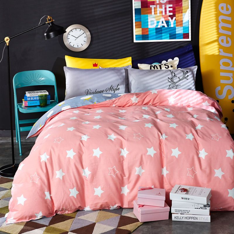 Fashion Pink Color Stars Printed Twin Queen King Size 100
