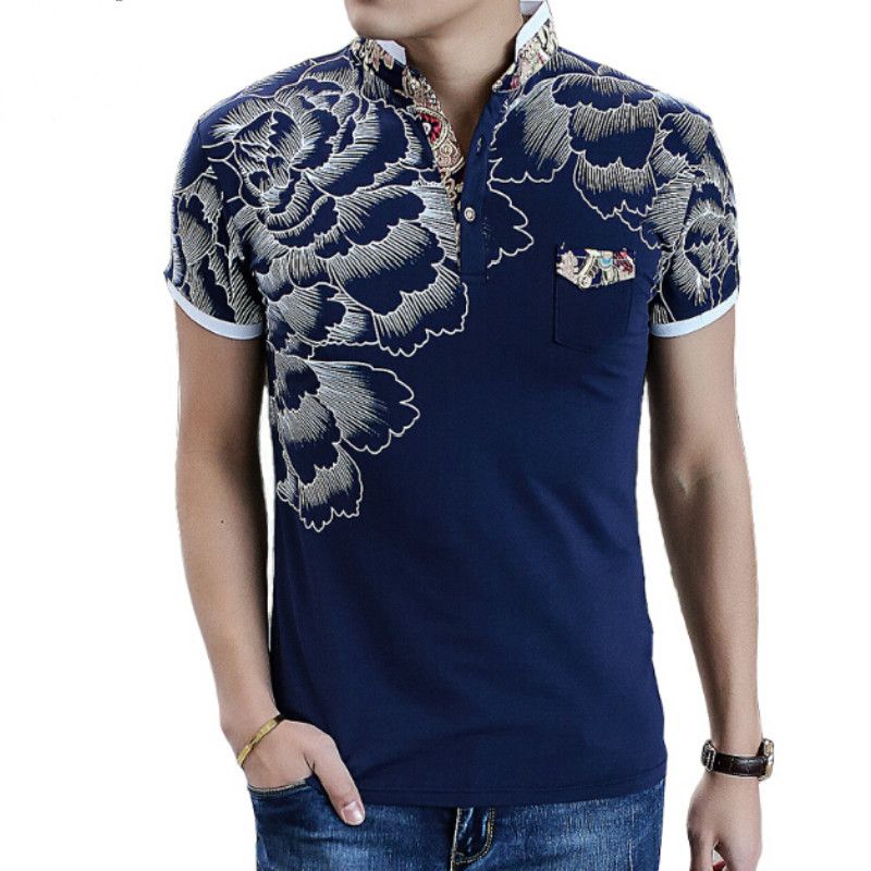 Best Quality New Men Polo Shirt Fashion Flower Print Polo Homme Slim ...