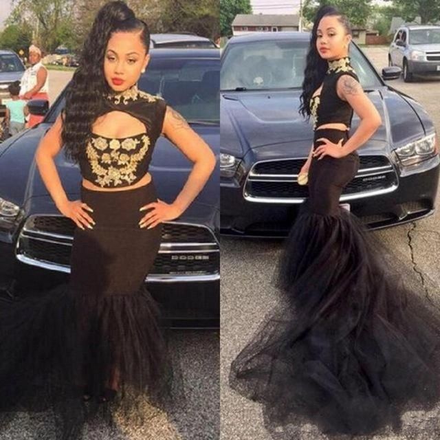 2017 Hot Two Pieces Black Mermaid Prom Dresses Keyhole High Neck - 640x640 - jpeg African American Party Dresses