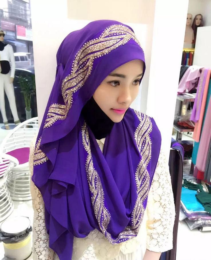 Femmes Mode en mousseline de soie longue écharpe Musulman Hijab arabe Wrap Châle Headwear Wholesale 