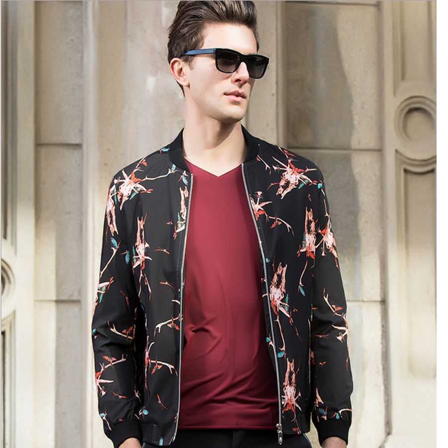 Floral College Jacket Men Stand Collar Printed Spring Autumn Casual Varsity Jacket Designs Hip Hop Male Coat Fashion Thin Waterproof Jackets Womens Jackets ...
