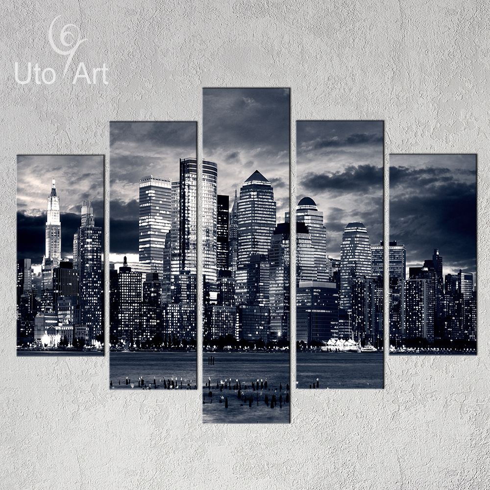 Unstretched Modern Home Decor New York City Painting Black White