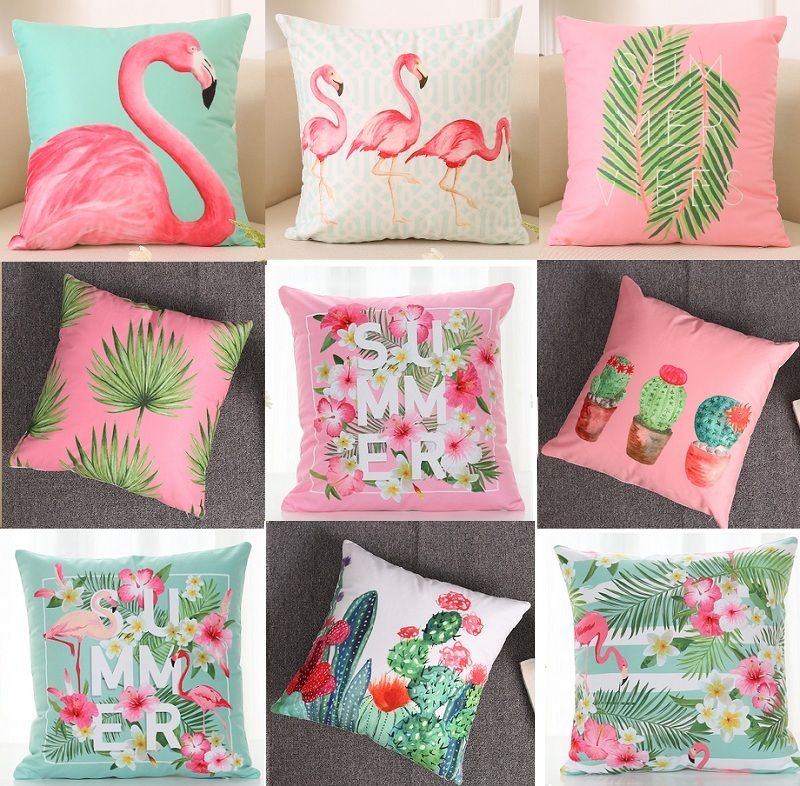 Summer Flower Cushion Cover Flamingo Birds Tropical Palm Tree Pillow Summer Flower Cushion Cover Flamingo Birds Tropical Palm Tree Pillow Soft Cases 40x40cm Kids Favor Bedroom Sofa Decoration Outdoor Cushions