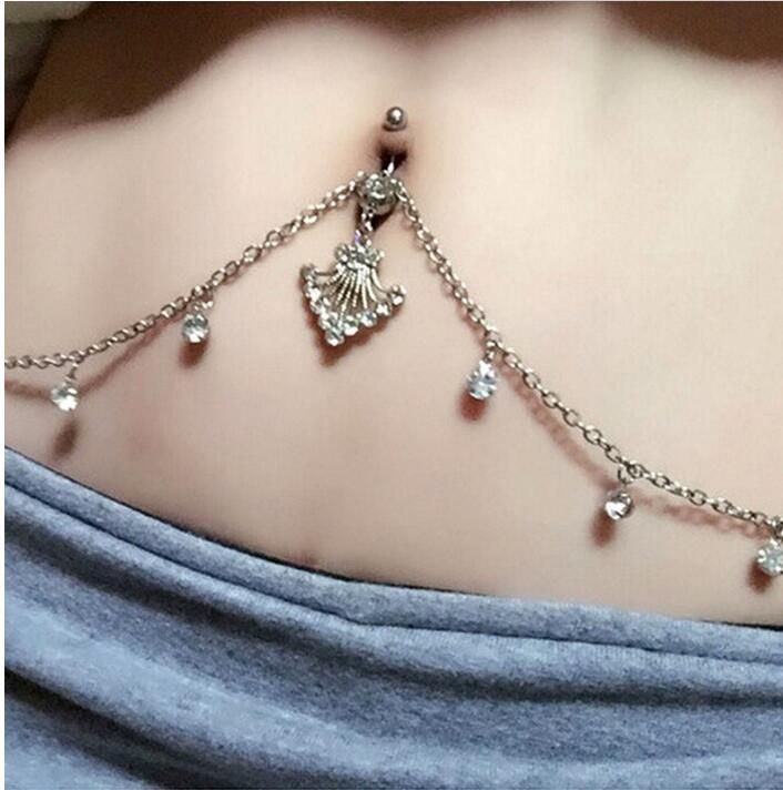 2021 Sexy Belly Button Ring With Diamond Waist Chain Belly Dance Stainless Steel Umbilical Chain 