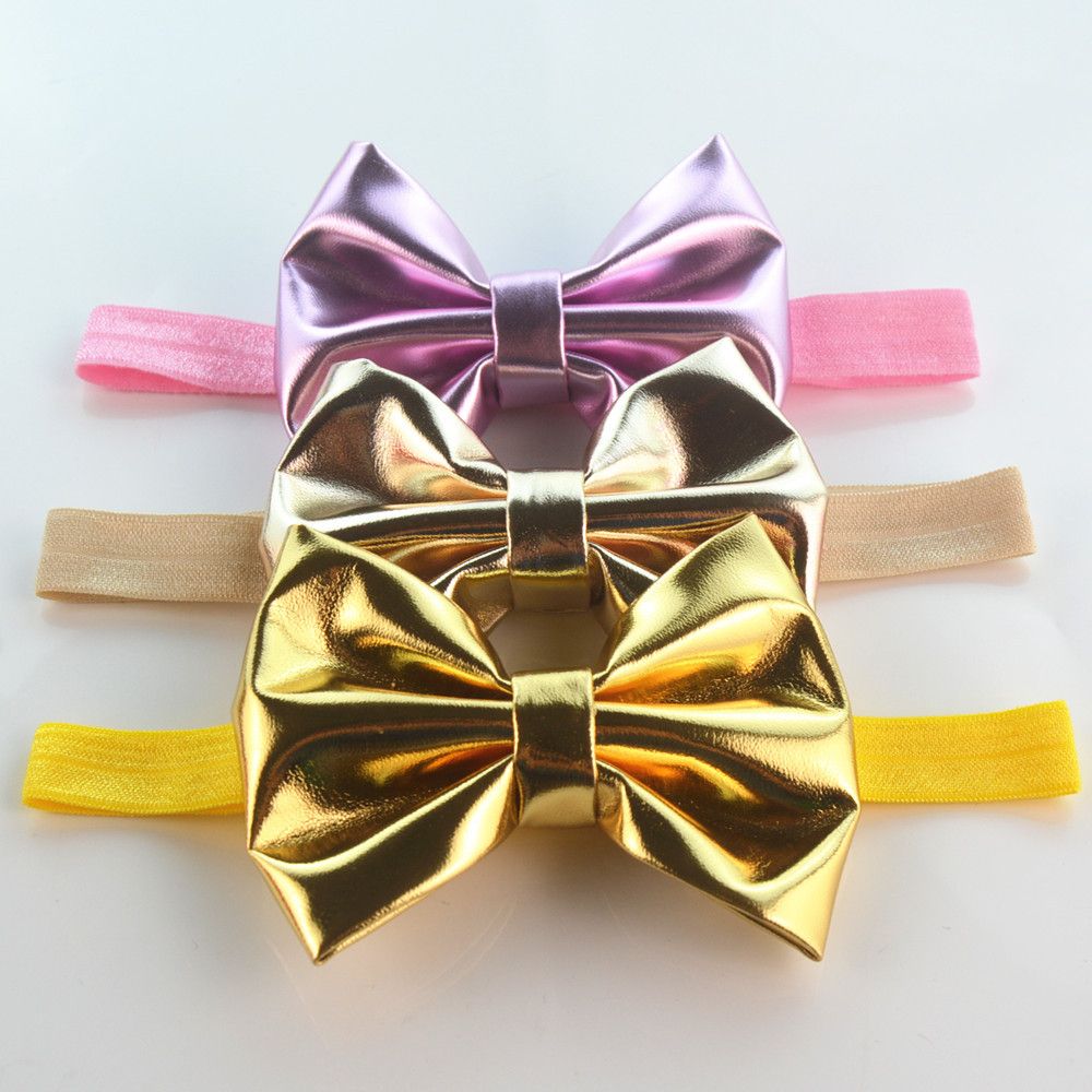 newborn headband cool shining big gold bow knot elastic headband