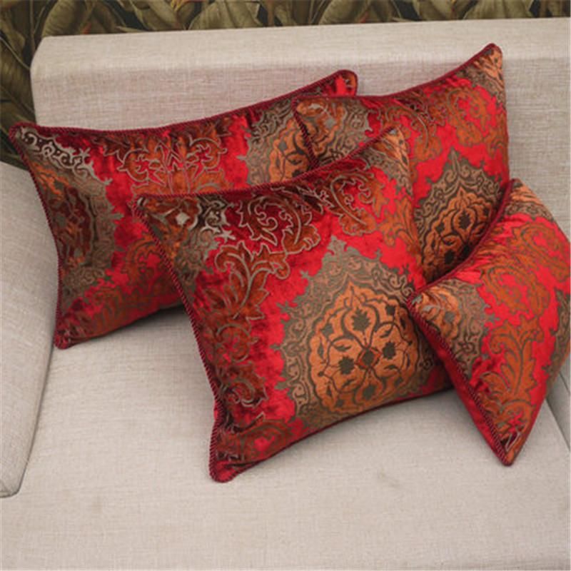 Bz193 Red Elegant European Velvet Engraved Fabric Cushion Cover Bz193 Red Elegant European Velvet Engraved Fabric Cushion Cover Pillowcase Sofa Car Pillow Home Textiles Supplies Lawn Chair Cushions On