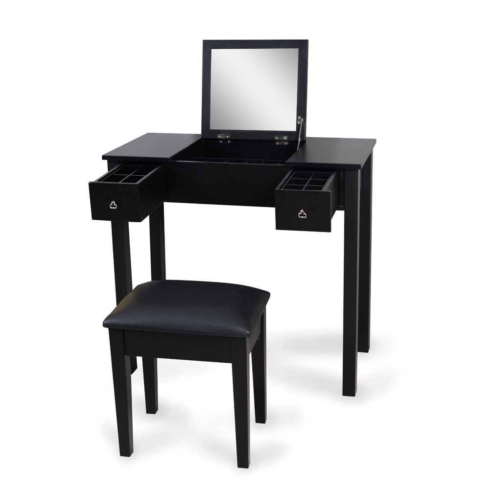Black Mirrorred Makeup Desk Vanity Table Cosmetics Storage Organizer Black Mirrorred Makeup Desk Vanity Table Cosmetics Storage Organizer With Stool Usa Stock Dressing Mirror