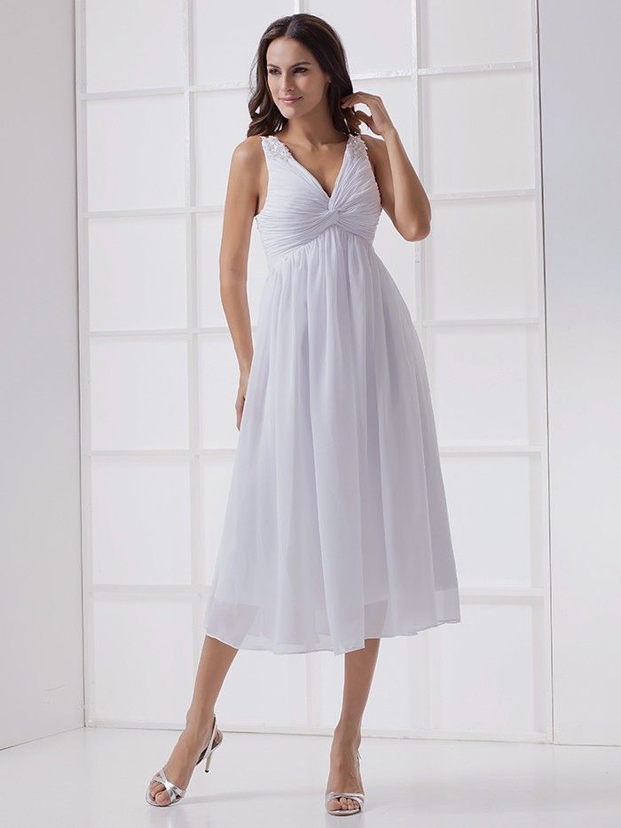 2017 New Informal Tea Length Chiffon Maternity Wedding Dresses Beach