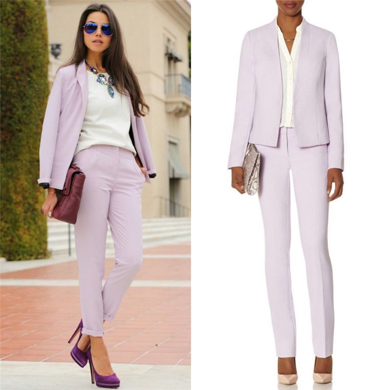 2019 New Pink Trouser Suit Womens Formal Wear Pantsuits Slim Female