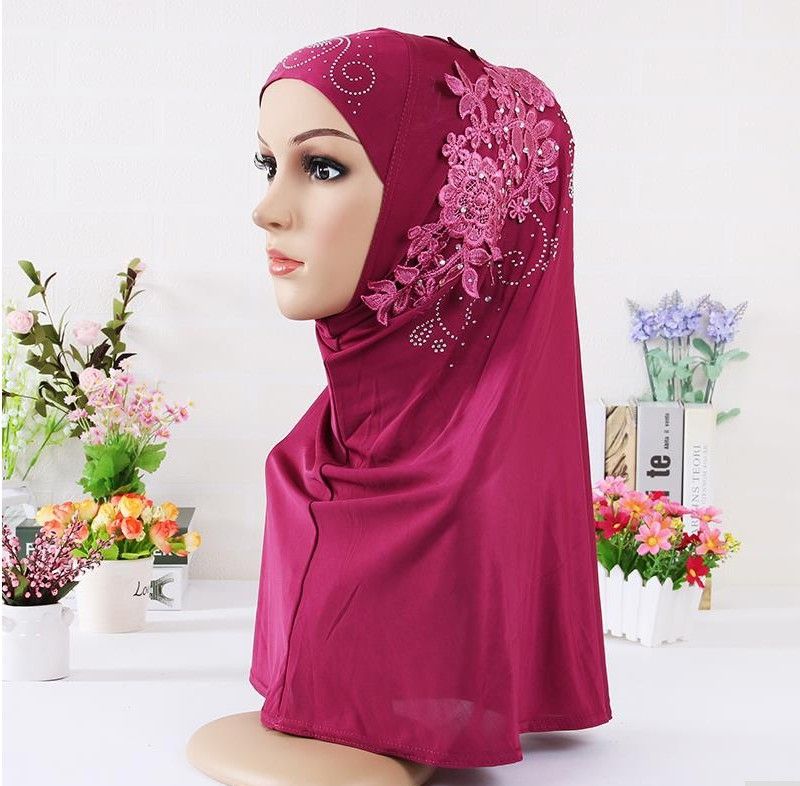 NEW Women Acrylic Stone Lace Flower Bonnet Cancer Chemo Muslim Hijab