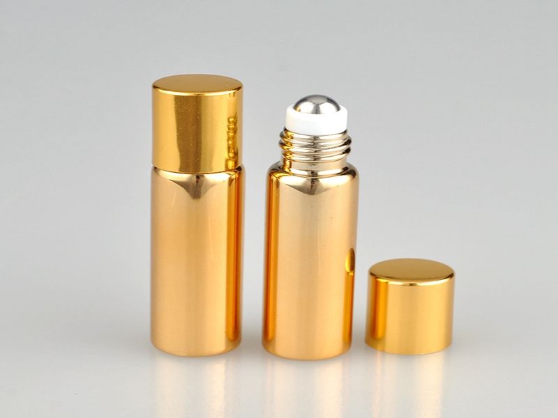100 adet / grup 5 ML UV Boş Cam Ile Doldurulabilir Parfüm Şişesi Metal Topu parfüm şişeleri Uçucu Şişeler altın gümüş renk üzerinde rulo