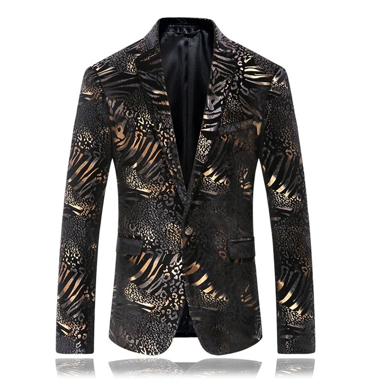 Golden Black Print Jackets Blazers Prom Fashion Mens Jacket Male ...