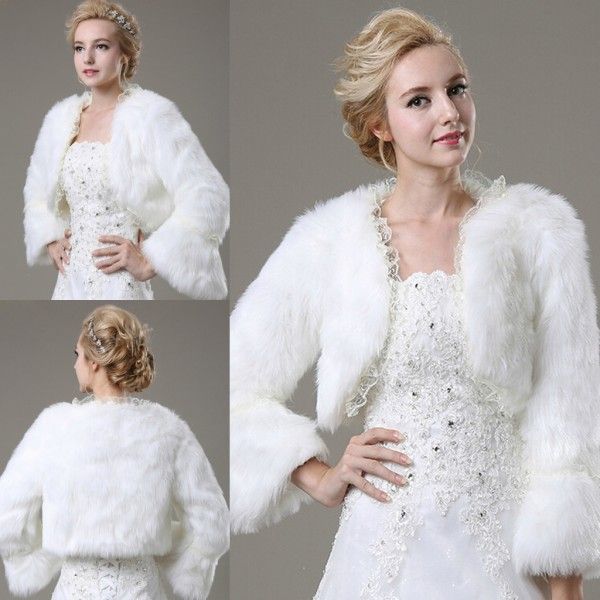 28 New Faux Fur Coat Lace Bridal Cape Bolero Jacket Wrap White ...