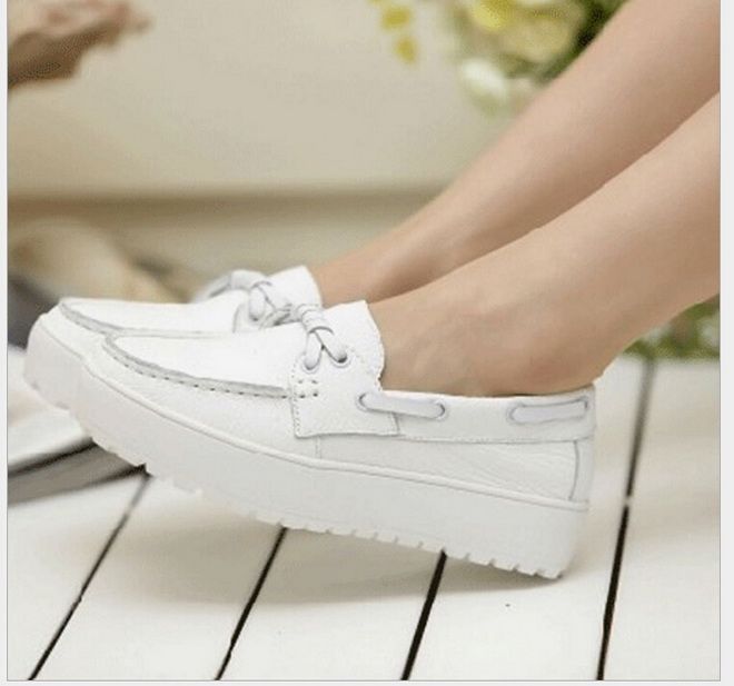 Spring Comfortable Nurse Shoes Genuine Leather Flats