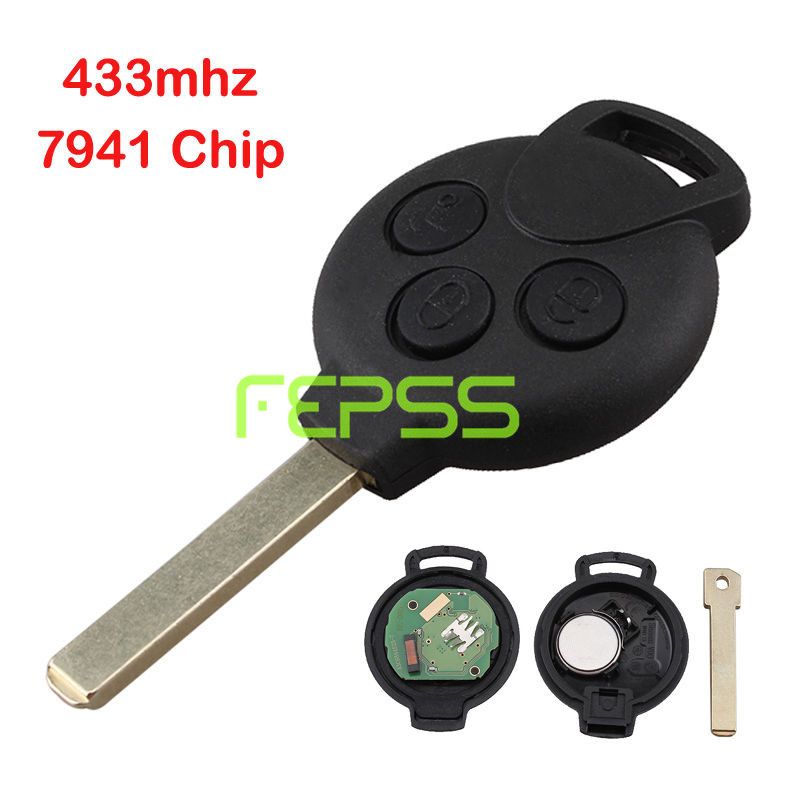Uncut Keyless Remote Control Key Fob 3 Button 434MHz For Smart Fortwo