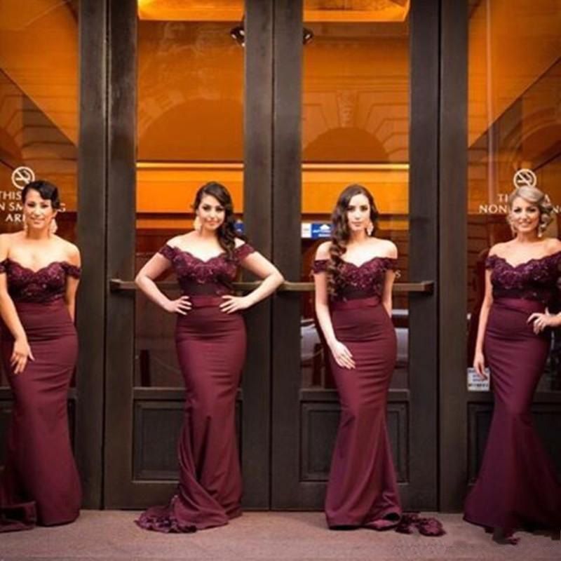 burgundy bridesmaid dresses mermaid