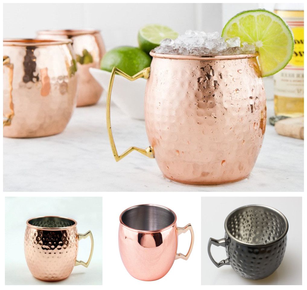 2019 Moscow Mule Cup 550ml Hammered Copper Plated Stainless Steel Moscow Mug Drum Type Beer Cup